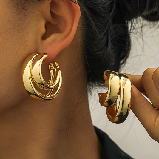Double Ring C- Shaped Earrings
